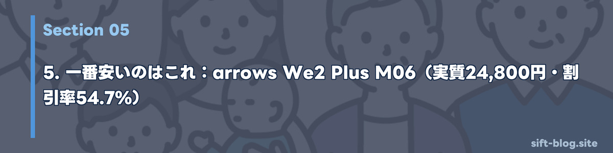 一番安いのはこれ：arrows We2 Plus M06（実質24,800円・割引率54.7%）